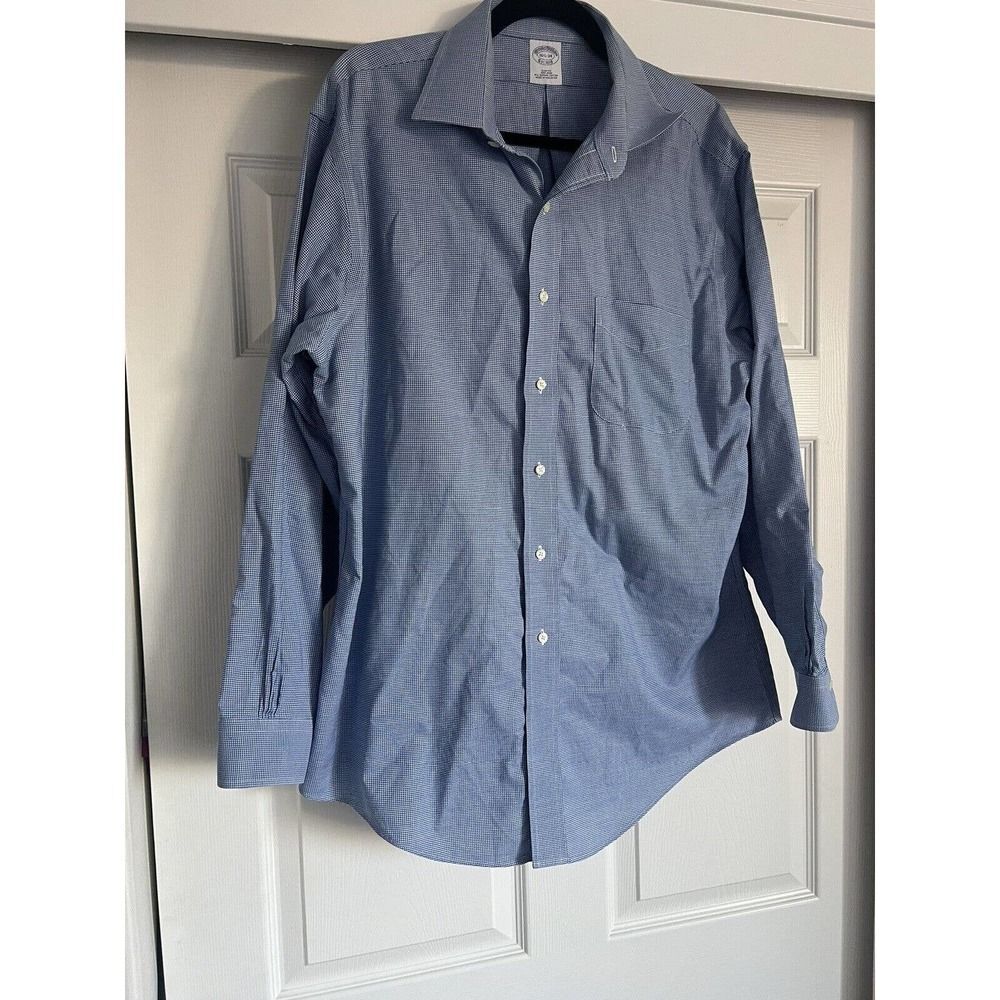 Brooks Brothers Polo Shirt 16.5-34 Micro Grid Check Navy